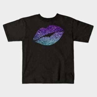 Teal Purple Ombre Faux Glitter Lips Kids T-Shirt